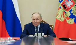 Le président russe Vladimir Poutine lors d'une réunion télévisée avec des membres de son Conseil de sécurité, le 22  septembre 2025 au Kremlin
