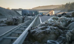 Des agriculteurs bloquent l'A75 à hauteur de Sévérac-d'Aveyron, le 14 décembre 2025