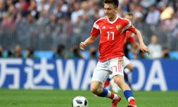 Le milieu de terrain russe Alexander Golovin contre l'Arabie Saoudite lors du Mondial, le 14 juin 2018 à Moscou