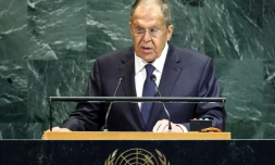 Le ministre russes des Affaires étrangères, Sergueï Lavrov, s'adresse à la tribune de l'Assemblée générale de l'ONU le 27 septembre 2025