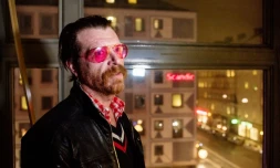 Jesse Hughes, chanteur et guitariste du groupe "Eagles of Death Metal", lors d'une interview à l'AFP le 13 février 2016 à Stockholm