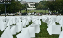 Des drapeaux alignés devant la Maison Blanche pour symboliser les centaines de milliers de morts du Covid aux Etats-Unis, le 16 septembre 2021