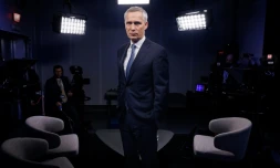Le secrétaire général de l'Otan Jens Stoltenberg avant un entretien avec l'AFP au siège de l'Otan à Bruxelles le 27 novembre 2023