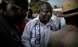 photo d'archives du 17 mars 2016 montrant Guy Parfait Kolélas, principal opposant au président congolais Denis Sassou Nguesso pour la présidentielle dimanche, décédé le même jour du Covid-19 