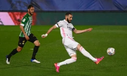 L'attaquant français du Real Madrid Karim Benzema face au Betis en Liga, le 21 avril 2021 au stade Alfredo Di Stefano