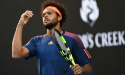 Le Français Jo-Wilfried Tsonga lors du match contre le Britannique Daniel Evans pour les quarts de finale de l'Open d'Australie, le 22 janvier 2017 à Melbourne
