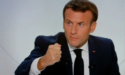 Le président français Emmanuel Macron lors d'une interview télévisée sur la situation liée au coronavirus en France, le 14 octobre 2020 à l'Elysée, à Paris