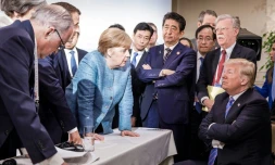 La chancelière allemande au sommet du G7 à La Malbaie, au Canada, face à Donald Trump le 9 juin 2018
