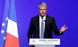 Le président de LR Laurent Wauquiez prononce un discours lors du conseil national de son parti, à Paris, le 27 janvier 2018