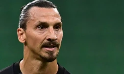 Le grand attaquant suédois de l'AC Milan Zlatan Ibrahimovic, le 21 septembre 2020 à San Siro