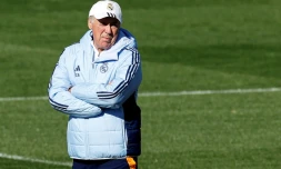 L'entraineur italien du Real Madrid, Carlo Ancelotti, lors d'une session d'entraînement, le 18 octobre 2024 à Valdebebas, près de Madrid
