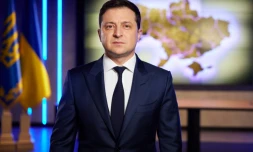 Le président ukrainien Volodymyr Zelensky lors de son discours télévisé, à Kiev le 22 février 2022