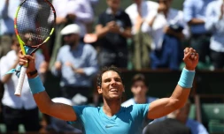 L'Espagnol Rafael Nadal après sa qualification pour les demi-finales de Roland-Garros, le 7 juin 2018