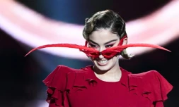 La chanteuse québécoise La Zarra, qui représente la France à l'Eurovision 2023, ici lors des Victoires de la Musique le 10 février 2023 près de Paris
