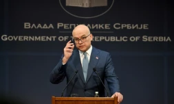 Le Premier ministre serbe, ancien maire de Novi Sad, Milos Vucevic annonce sa démission, le 28 janvier 2025 à Belgrade