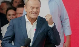Le principal chef de l'opposition polonaise, ancien Premier ministre et ex-président du Conseil européen, Donald Tusk, à Varsovie le 15 octobre 2023