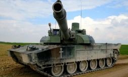 Un char Leclerc pendant des manoeuvres près de Mourmelon-le-Grand (Marne), le 1er mai 2023