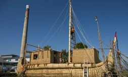 La nef "Arbora IV", entièrement réalisée en roseaux, le 25 juillet 2019 à Beloslav, en Bulgarie