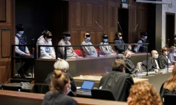 L'ouverture du procĂšs de 23 personnes impliquĂ©es dans un rĂ©seau de trafic d'ĂȘtres humains, le 15 dĂ©cembre 2021 Ă Bruges