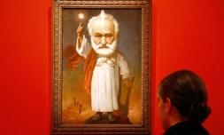"Portrait de Victor Hugo" par André Gil présenté dans l'exposition "Caricatures, Hugo à la une" dans sa maison de la Place des Vosges, le 12 septembre 2018