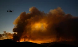 Un 747 bombardier d'eau intervient sur le "Holy Fire", près de Lake Elsinore (Californie) le 7 août 2018