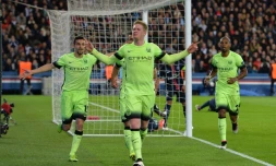 Le milieu de terrain offensif de Manchester City Kevin De Bruyne, auteur du premier but face au PSG, le 6 avril 2016 au Parc des Princes