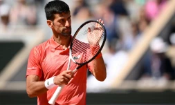 Le Serbe Novak Djokovic vainqueur de l'Américain Aleksandar Kovacevic, lors du premier tour de Roland-Garros, le 29 mai 2023