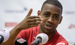 Le milieu suisse Gelson Fernandes lors d'une conférence de presse au stade Torpedo de Tolyatti, le 14 juin 2018