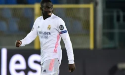 Le défenseur du Real Madrid Ferland Mendy auteur de l'unique but du match contre l'Atalanta en 8e de finale aller de Ligue des champions, le 24 février 2021 à Bergame