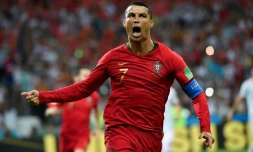 L'attaquant vedette du Portugal Cristiano Ronaldo après un penalty transformé contre l'Espagne, le 15 juin 2018 à Sotchi