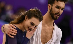 Les Français Gabriella Papadakis et Guillaume Cizeron aprÚs le programme libre de danse sur glace des Jeux de Pyeongchang, le 20 février 2018