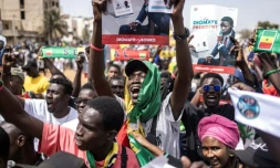 Manifestation, le 24 février 2024 à Dakar, pour obtenir du chef de l'Etat qu'il organise la présidentielle avant l'expiration officielle de son mandat le 2 avril