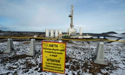 Vue sur la centrale géothermique de Reykjanes, détenue et opérée par l'électricien islandais HS Orka située sur la Reykjanesskagi, au sud-ouest de l'Islande, le 23 mars 2017