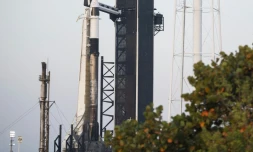 Une fusée Falcon 9 de SpaceX, dans laquelle la mission privée Ax-1 vers l'ISS doit embarquer, le 7 avril 2022 au centre spatial Kennedy, en Floride