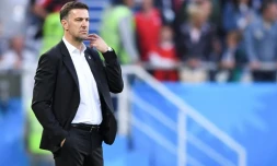 L'entraîneur serbe Mladen Krstajic durant le match contre la Suisse à Kaliningrad, le 22 juin 2018