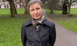 Marina Litvinenko, veuve de l'ex-espion russe Alexandre Litvinenko (empoisonné en 2006), lors d'un entretien avec l'AFP le 17 février 2024 à Londres