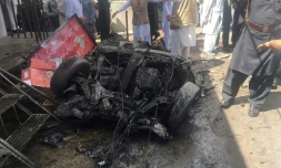 Photo prise le 31 mars 2017 du site de l'attentat taliban sur le marché de Parachinar, capitale de la zone tribale de Kurram, une zone majoritairement chiite du nord-ouest du Pakistan