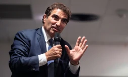 Christian Jacob, chef de file des dĂ©putĂ©s "Les RĂ©publicains" (LR), favori pour prendre la tĂȘte du parti, Ă Saint-Etienne, le 26 juin 2019