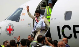 Arrivée à Sanaa d'anciens prisonniers Houthis, dans le cadre d'un échange de détenus, le 16 avril 2023