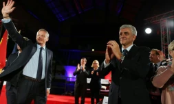 -Bruno Le Maire (LR) et Hervé Morin (Nouveau Centre) en campagne pour les régionales le 1er décembre 2015 à Evreux  