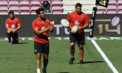 Les joueurs du RC de Toulon à l'entraînement au Camp Nou, le 23 juin 2016 à la veille de la finale du Top 14 contre le Racing 92
