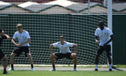 Le milieu Julian Draxler (c) lors d'une séance d'entraînement de la Mannschaft à Sotchi, le 17 juin 2017