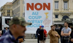 Manifestaton à Marseille le 14 avril 2018 contre la politique du président Emmanuel Macron
