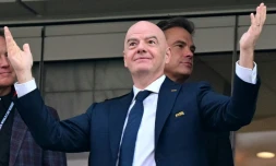 Le président de la Fifa, Gianni Infantino, lors du match de la Coupe du monde 2026, opposant les États-Unis au Paraguay, à Inglewood (Californie), le 12 juin 2026