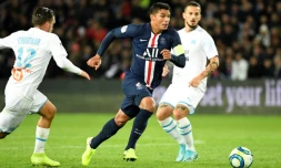 Le capitaine du Paris SG, Thiago Silva (c), lors du match de Ligue 1 face Ă Marseille, au Parc des Princes, le 27 octobre 2019