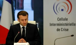 Emmanuel Macron le 20 mars 2020 à la cellule interministérielle de crise au ministère de l'Intérieur à Paris