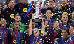 Les Barcelonaises sacrées championnes d'Europe après leur succès contre l'OL Lyonnes en finale, le 23 mai 2026 à Oslo