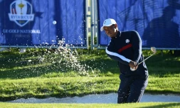 L'Américain Tiger Woods s'entraîne pour la Ryder Cup, au Gol National de Saint-Quentin-en-Yvelines, le 25 septembre 2018