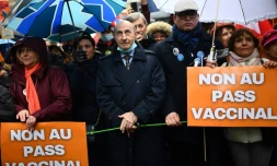 anifestation à Paris contre le Pass vaccinal, à l'appel des Patriotes du candidat pro-Frexit à la présidentielle Florian Philippot, le 8 janvier 2022