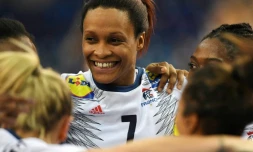 Allison Pineau après la victoire face aux Hongroises en 8e de finale du Mondial à Leipzig, le 10 décembre 2017